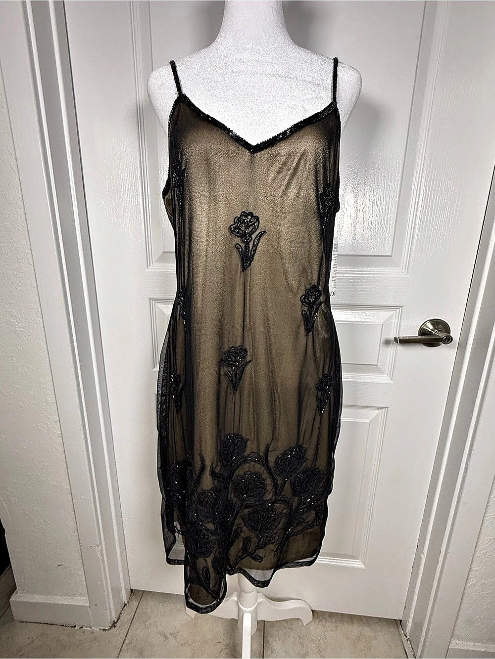 Brilliante by J.A. Vintage sheer Black mesh Dress from Dillards in XL NWT